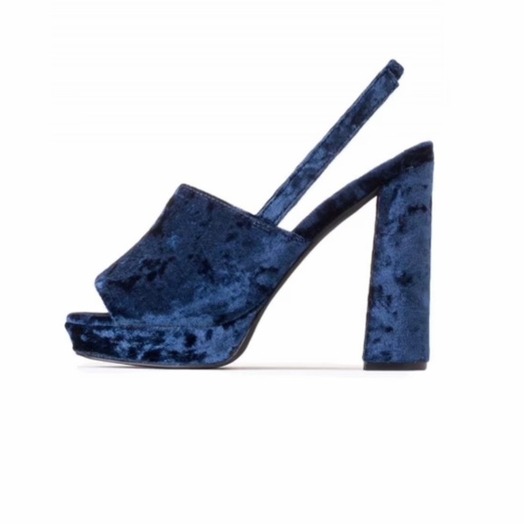 *JEFFREY CAMPBELL* Chika Blue Crushed Velvet Heels - Picture 2 of 9